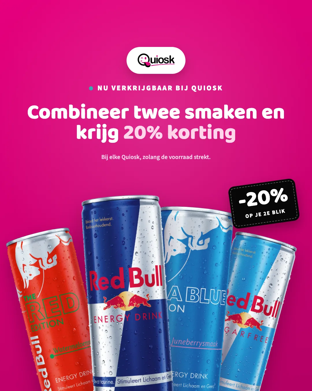 Campagnebanner: combineer twee Red Bull-smaken en krijg 20% korting op je tweede blik