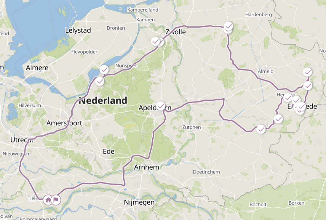 Voorbeeld van een dagelijkse route met meerdere stops in Nederland